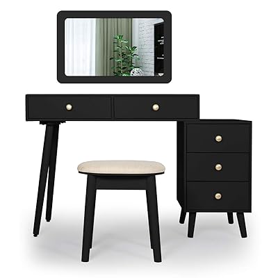 Buy Makeup Vanity Set With Mirror And Drawers Chest Vanity Table For Women Girls Bedroom Makeup Dressing Table With Cushioned Stool Black Online In Turkey B088lt1t48