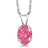 Gem Stone King 0.76 Ct Oval Fancy Pink Zirconia 14K White Gold Pendant with Chain