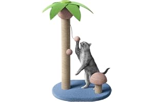 WESTERN HOME WH Large Cat Scratching Post, 32“ Tall Cat Scratching Posts with Double Cat Scratcher, Palm Tree Scratching Posts for Indoor Cats Adult with Hanging Balls