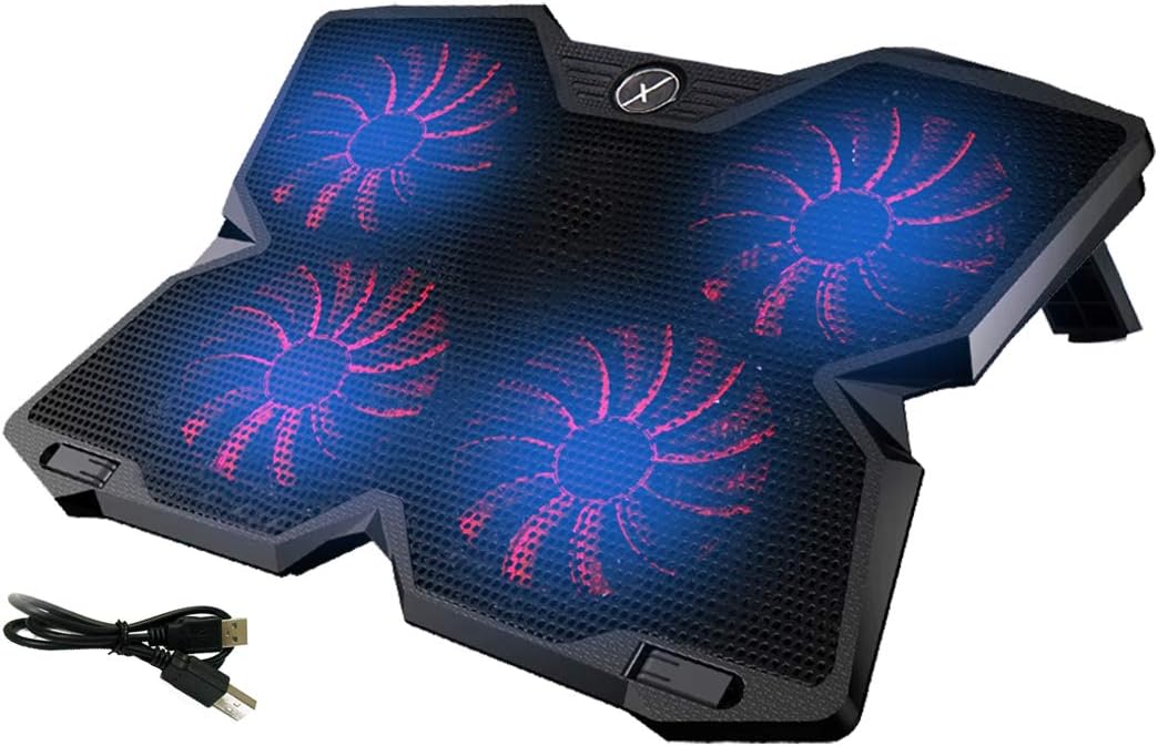 Xmate Laptop Cooling Pad, 4 Fan Design, Metal Mesh, Adjustable Height, LED Light, 2 USB Ports, Support 10 inches to 17 inches Laptops, USB Powered (Black)