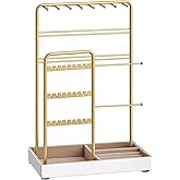 SONGMICS Jewelry Holder, Jewelry Organizer, Jewelry Display Stand with Metal Frame, Pale Gold UJJS021A01