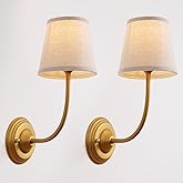 SongCiLT Vintage Fabric Wall Sconces Set of 2 with 5.5" Funnel Linen Cloth Shade, E26 Hardwired Indoor Wall Mounted Lamp Fixt
