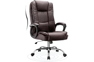 SKOK Office Chair, Executive Office Chair Height Adjustable PU Leather Ergonomic Chair with Wheels and Lumbar Support, High Back Home Office Desk Chairs Computer Chair, Brown