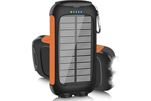 Luvknit Power-Bank-Solar-Charger - 10000mAh Power Bank, Portable Charger, External Battery Pack 5V/3A Type C Input Output Dual Built-in Super Bright Flashlight, Carabiner, Solar Panel Charging