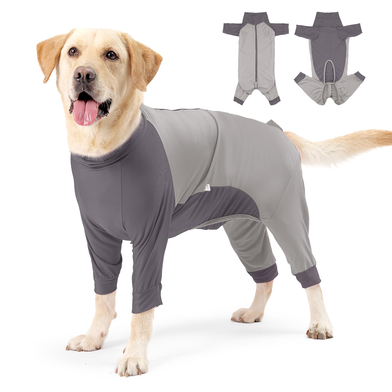 Etdane Dog Surgery Recovery Suit Dog Onesie for Female Male Dogs Medical Pet Shirt Anti Licking Adjustable Prevent Shedding Hair Patchwork Gray/L