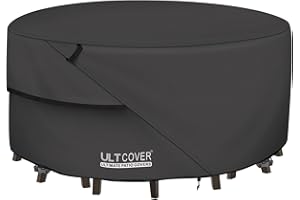 ULTCOVER Round Patio Furniture Cover - Outdoor Waterproof Table with Chair Set Cover 48 inch, Black