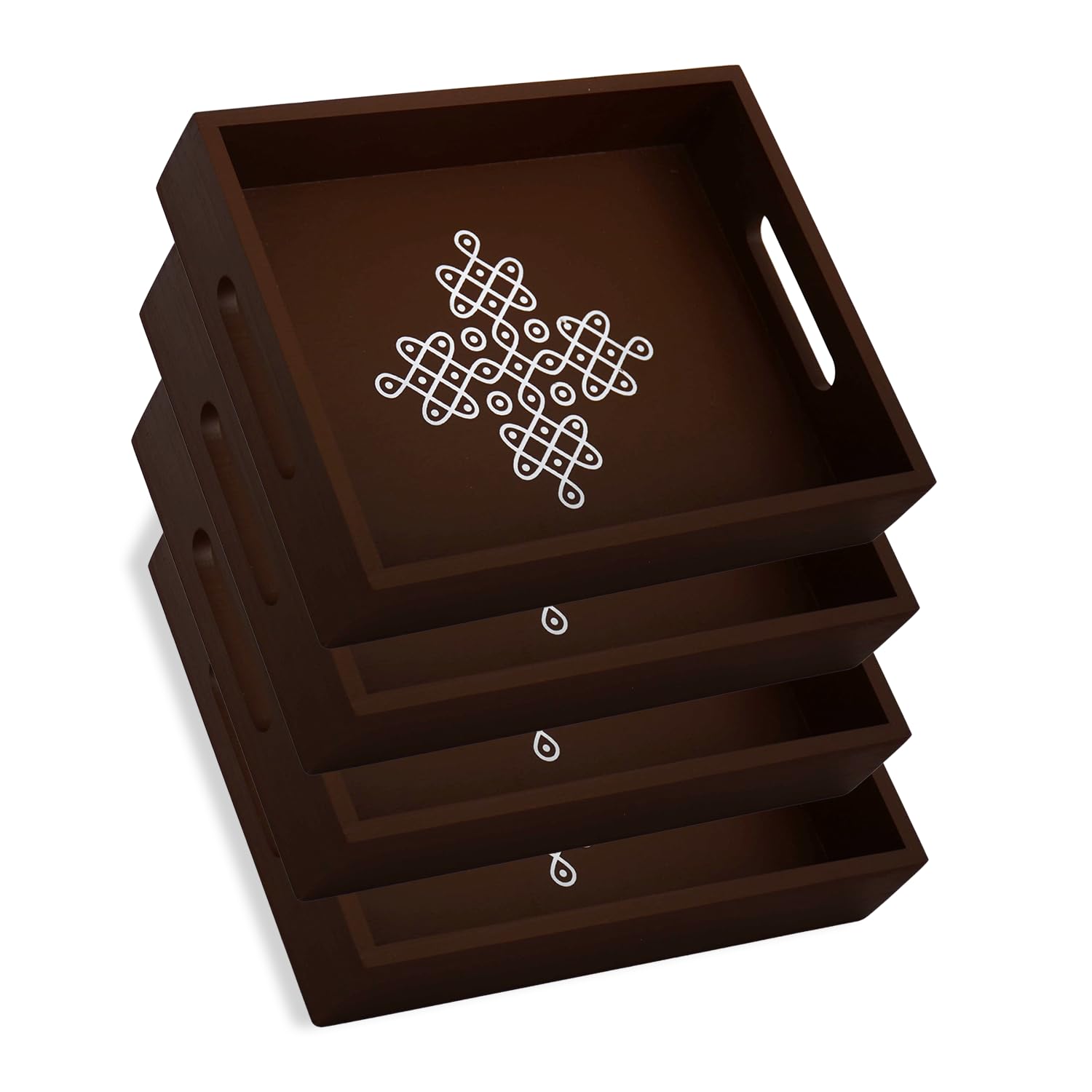 Photo 1 of Coffee Table Tray with Handles, Return Gifts for Pooja, Return Gifts for Housewarming, Return Gifts, Indian Return Gifts, Indian Return Gifts for Pooja Bulk - 10" X 8" X 2" Size (4, Brown)