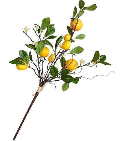 Lot de 2 branches de citrons artificielles de 25,9 cm avec tige - Décoration pour centre de table et décoration de bureau