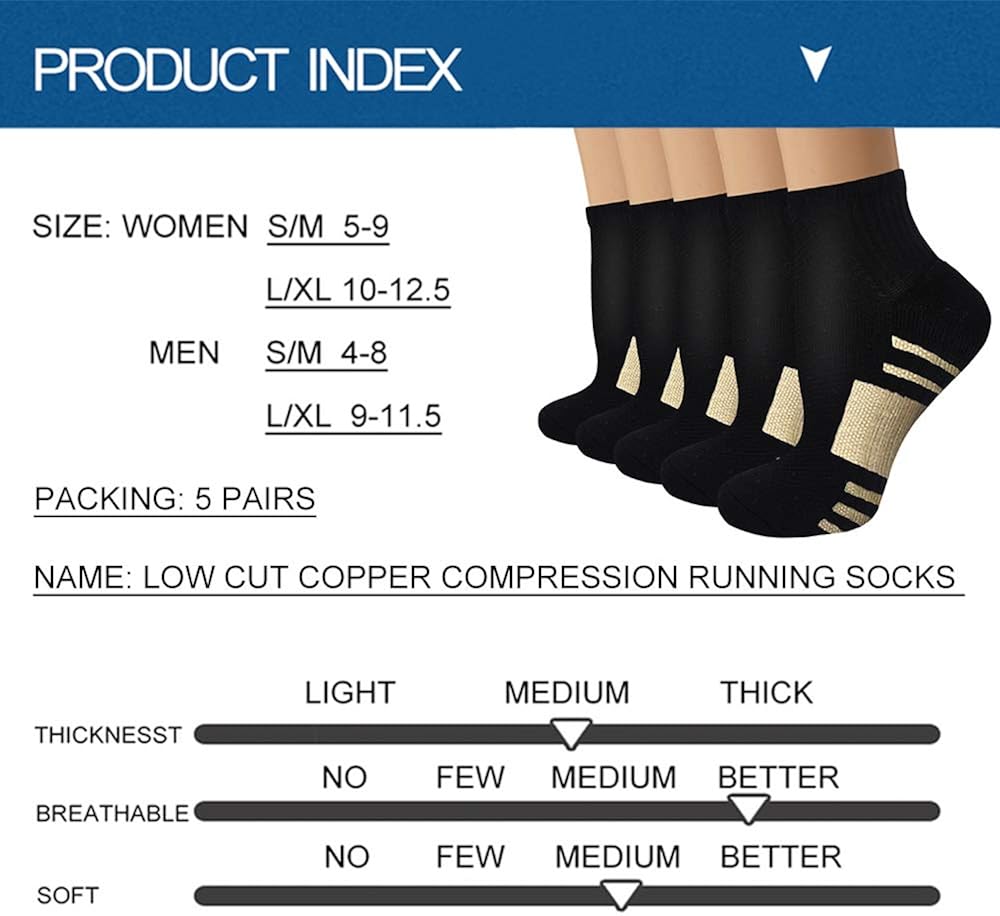 Copper Compression Socks for Men & Women Circulation- Plantar Fasciitis Socks Support for Athletic Running Cycling: Clothing