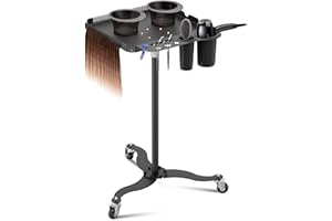 Salon Tray on Wheels,Metal Tray Rolling Cart with 2 Magnetic Bowls,Tattoo Tray, Salon Station with Hairstylist Holder and Hair Separator Stand,Multi-Function Adjustable with Wheels