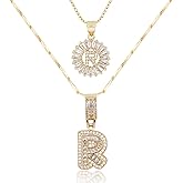 MEIITRUE Letter Necklace 14k Gold Plated Bling Dainty Necklaces Trendy Chunky Custom Name Necklace Personalized Round Circle Pendant Zirconia Letters Name Crystal Jewelry Gifts for Women