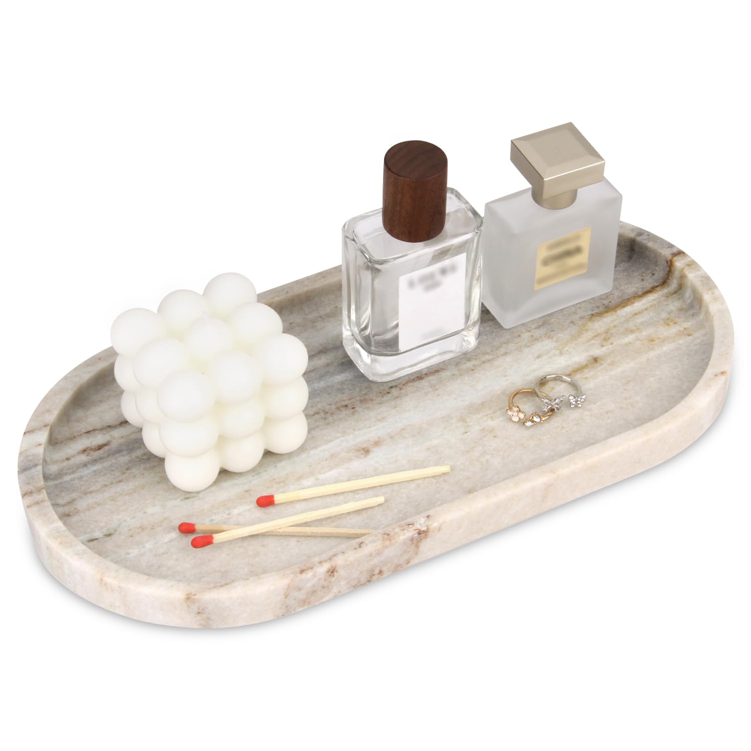 Photo 1 of Oval Marble Bathroom Vanity Tray, Natural Luxury Marble Home Kitchen Bathroom Table Tray, Stone Decorative Countertop Tray for Coffee Perfume Jewelry (Viva Jade, 12" x 6" x 0.8")