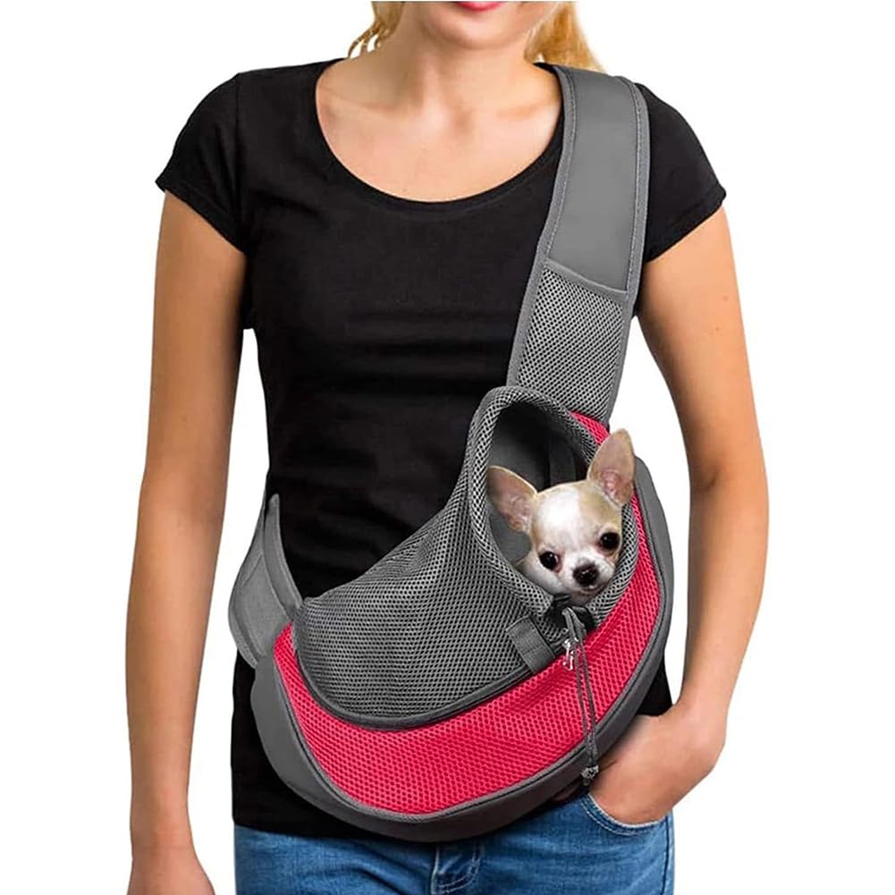 Pet Dog Cat Sling Carrier Bag Puppy Sling Carrier Puppy Shoulder Carry Bag Adjustable Pet Bag Carrier Hands Free Cat Carry Bag with Mesh Pouch Pet Travel Carrier Tote Bag for Walking Outdoor Subway