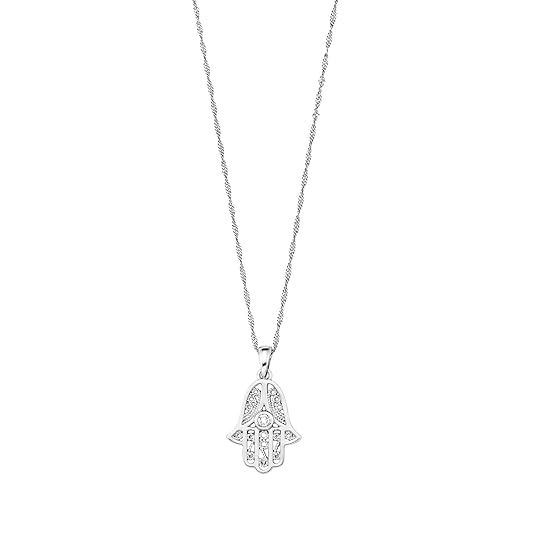 Amor Damen-Kette 42 cm mit Anhänger Hamsa Hand der Fatima 925 Silber rhodiniert Zirkonia weiß