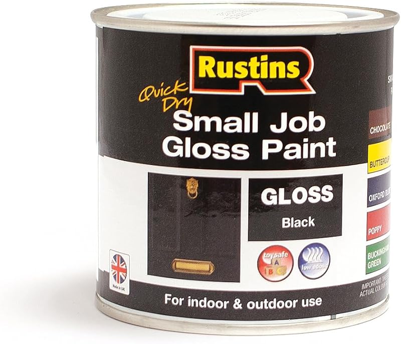 Rustins Black Gloss Paint 250ml Fast-Drying Water-Based Coating