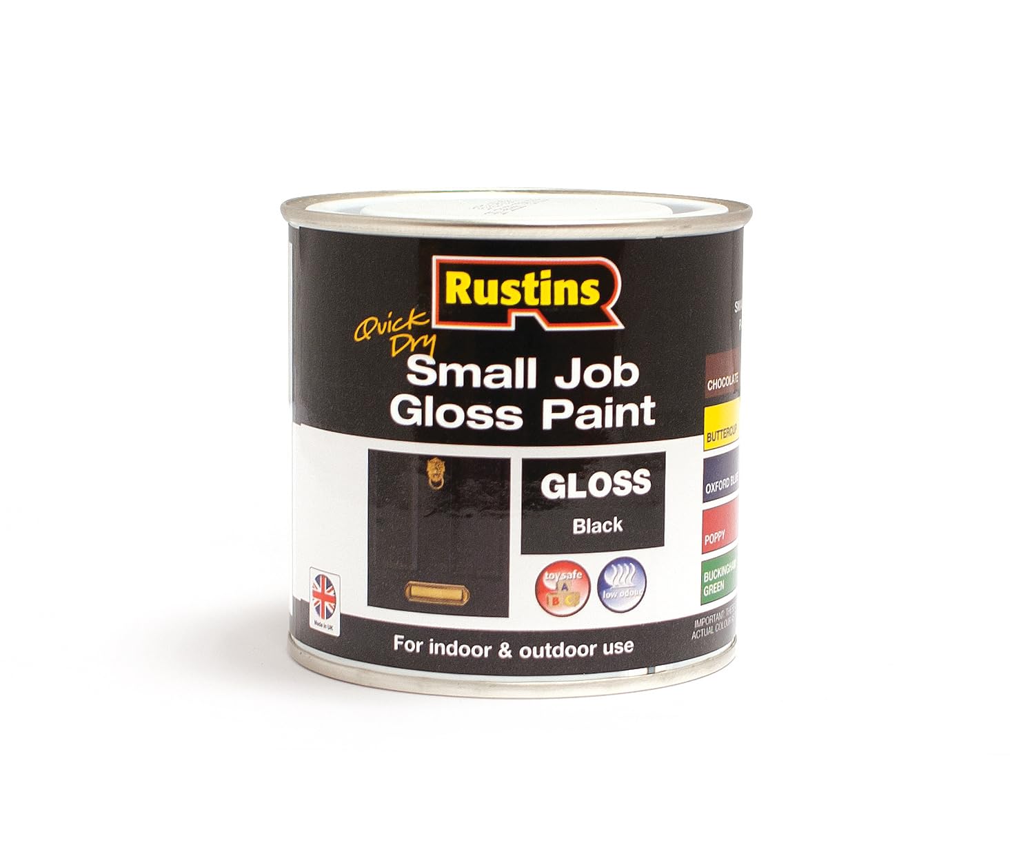 RUSTINS Black Gloss Paint 250ml- Fast-Drying Water-Based Coating for Wood and Metal; Durable Hard-Wearing Finish with Smooth Gloss Shine; Low Odour Sustainable Solution for Home and Trade Use