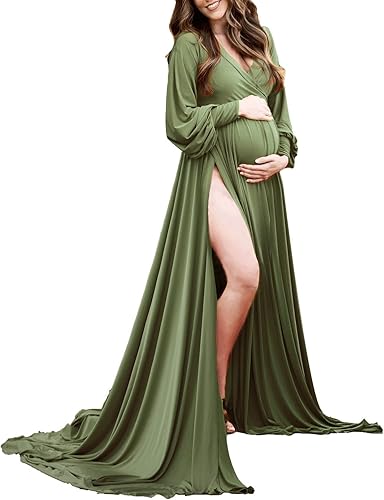 ChoiyuBella Maternity Dress for Photoshoot Baby Shower - Off Shoulder Long  Sleeve Sweetheart Maxi Gown, Flowy Side Slit Pregnancy Photography Dress  for Women FormalAmygreen S  in Kenya | Whizz Dresses