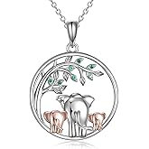 POPLYKE Elephant Necklace for Women Sterling Silver Tree of Life Pendant with Heart or Abalone Shell Jewelry Gift for Mom on Mothers Day Birthday