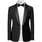 Hihawk Men's Casual Slim Fit Blazer, One Button Shawl Lapel Jacket, Lightweight Tuxedo for Dinner Prom Party Wedding