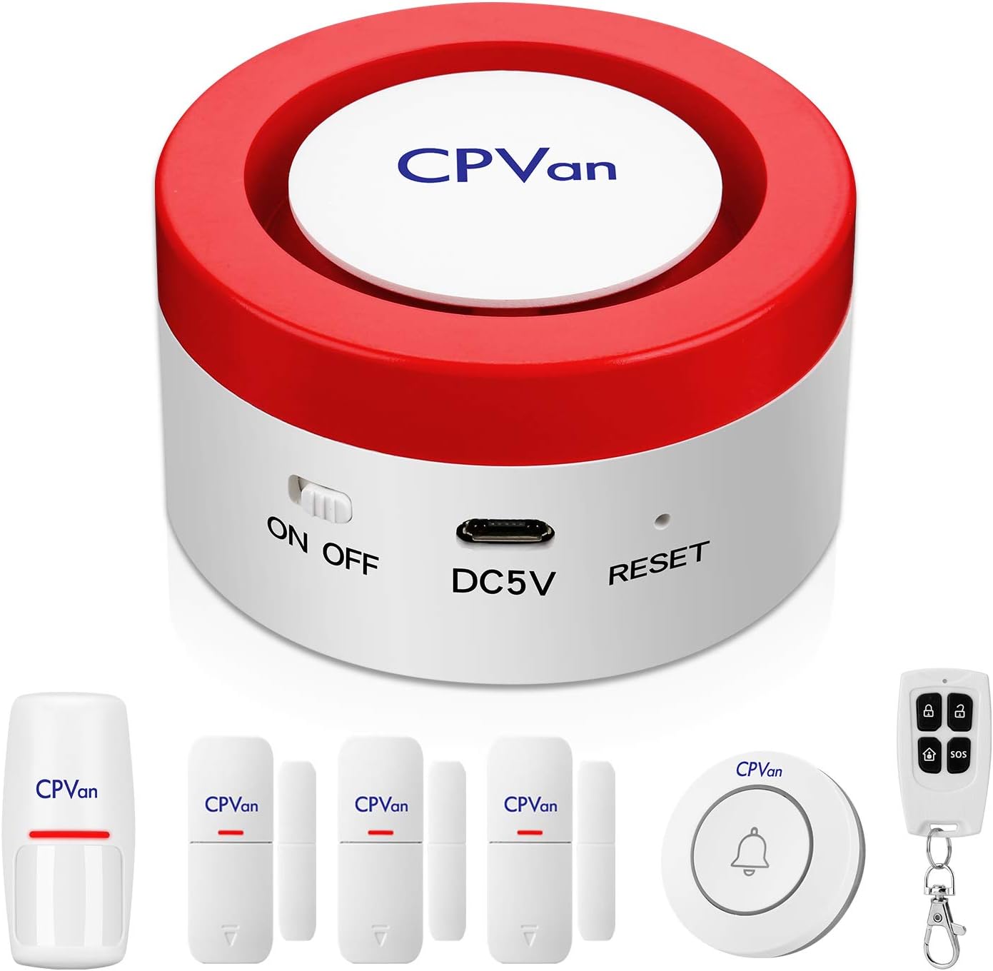 CPVAN Window Alarm Door Alarms for Home Security, Work with Alexa Wireless Alarm Burglar Alert Home Alarm System with PIR Motion Sensor,Doorbell, Remote Control, Door Sensor 3 Pack