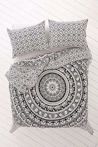 Handicraftofpinkcity Twin Size Indian Elephant Mandala Duvet Cover Throw Reversible Cotton Doona Cover Handmade Bedding Quilt Cover Set (With 2 Pcs Pillow Cover)