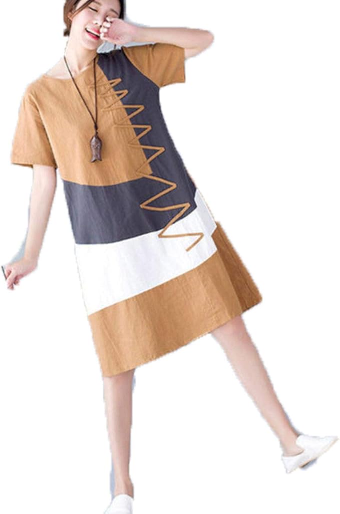 Women Linen Summer Dress Elegant Long Top New Casual Cotton Short