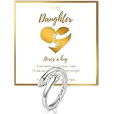 CLOORDE To My Daughter Hug Ring from Mom Dad, Inspirational Silver Hug Ring with “Always With You” Message Engraved, Adjustable Open Finger Ring for Women, Birthday Christmas Gifts for Daughter