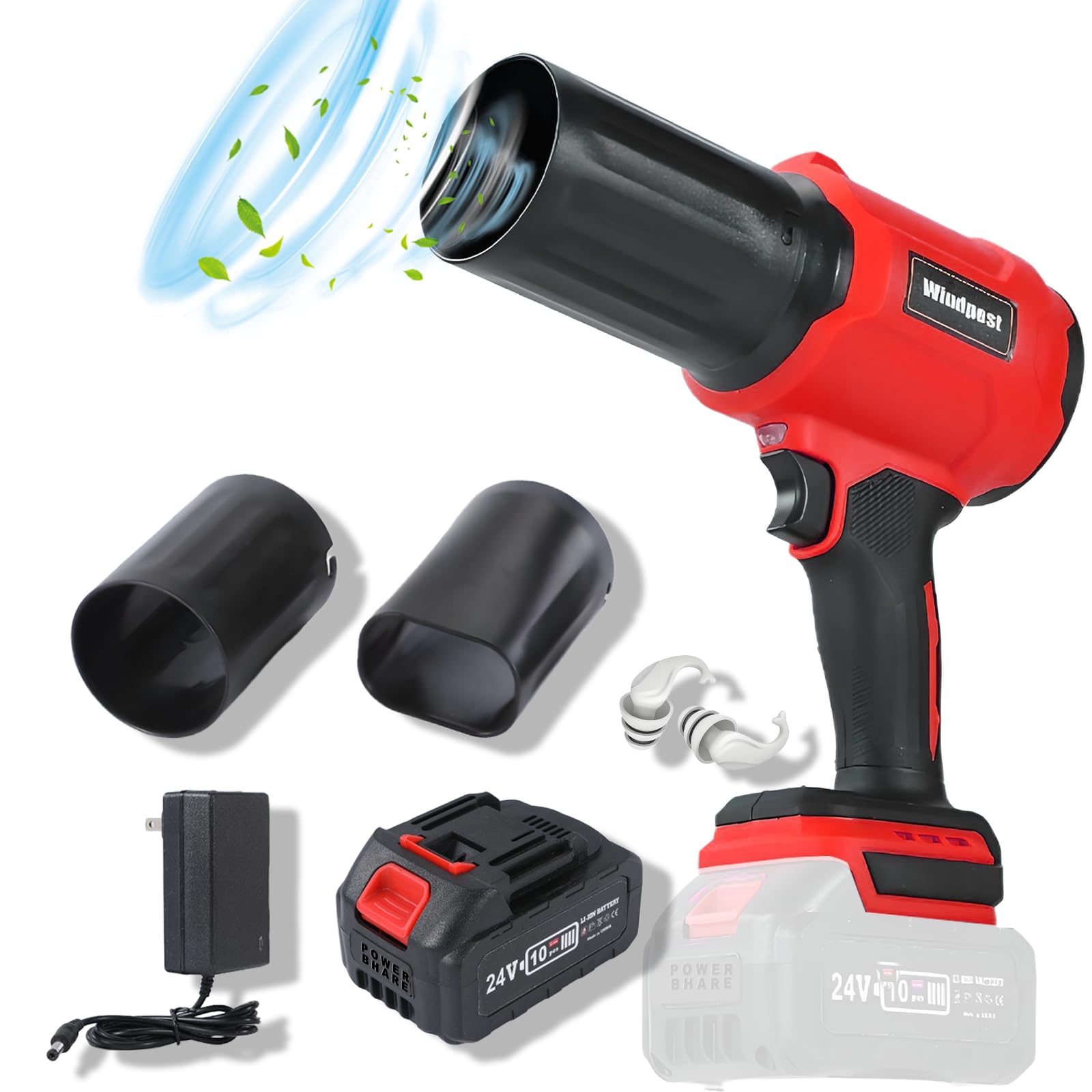 Photo 1 of Small Cordless Leaf Blower,Electric Leaf Blower,300,000RPM Turbo Jet Blower, with 1 X 24VX 4.0Ah Battery and Charger,for Patio Cleaning, Lawn Care, Car Cleaning and Dust Etc,2 Blowing Nozzles-red