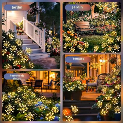 yowin Solar Outdoor Garden Light, 2 Pieces LED Solar Firework, 8 Modes Outdoor Lighting Firefly Solar, Waterproof Solar Light for Garden, Lawn, Terrace, Christmas Decoration