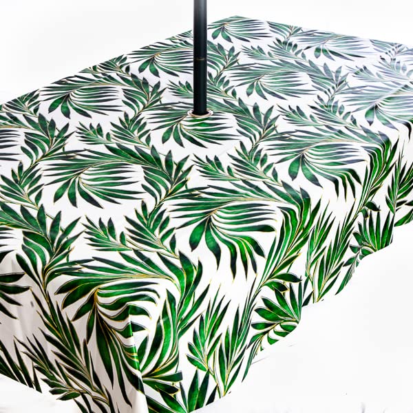 Rosie Lane PVC Wipe Clean Garden Tablecloth with Rust Proof Stainless Steel Parasol Hole in Stunning Tropical Palm Design 200cm x 140cm