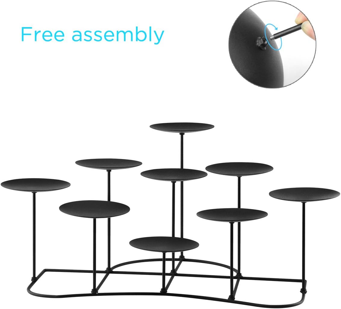 smtyle DIY 9 Mantle Candelabra Flameless or Wax Candle Holders For Fireplace with Black Iron Decoration on Desk / Floor: Home & Kitchen