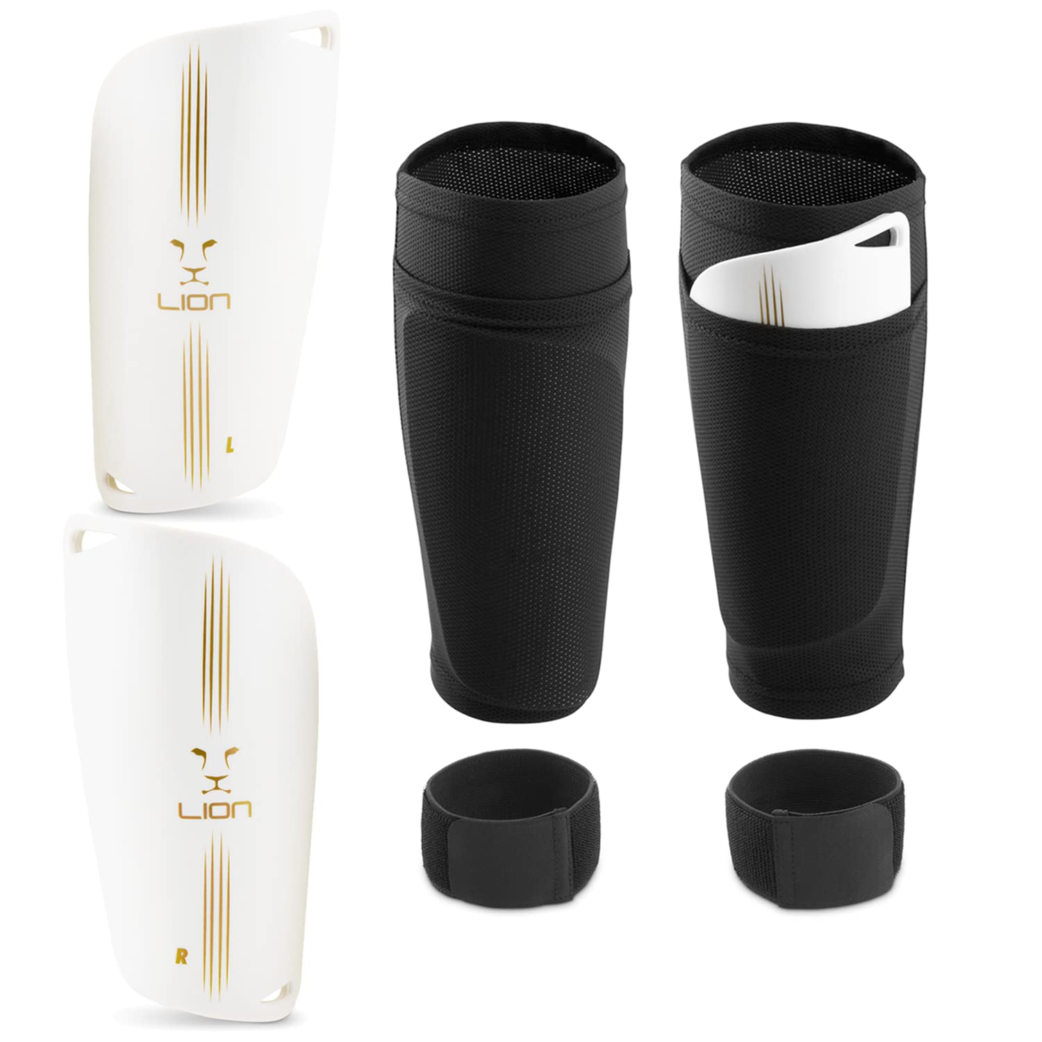 Football Shin Pads/Guards for Kids, Teens & Adults, boys & girls. 3 in 1 - Sleeve Pocket, Guard & Strap