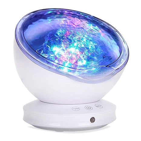 Cocoda Nachtlicht Kind, Stimmungslicht Ozeanwelle Projektor Lampe 7 Beleuchtungsmodi mit Eingebaut Musikspieler, 12 LED Nacht
