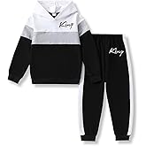 Voxikidio Kids Boys Clothes Color Blocking Hoodie Sweatshirts and Pant 2Pcs Fall Outfits Set Size 5-10