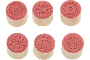 YIHUANYIFA 6Pcs Wooden Rubber Stamps Floral Pattern Mini Cute DIY Stamps Set for Craft Decorating Scrapbooking and Wedding Invitation Cards (Round)