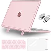 MOSISO Compatible with MacBook Pro 16 inch Case 2025, 2024-2021 M4 M3 M2 M1 A3403 A3186 A2991 A2780 A2485, Heavy Duty Hard Case with Fold Kickstand&Keyboard Cover&Screen Film&Type C, Pink