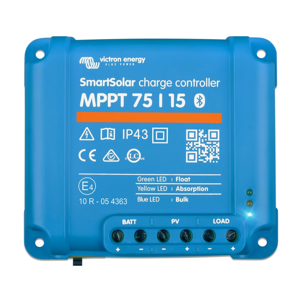Victron Energy SmartSolar MPPT Solar Charge Controller (Bluetooth) - MPPT Charge Controller for Solar Panels - 75V 15 amp 12/24-Volt