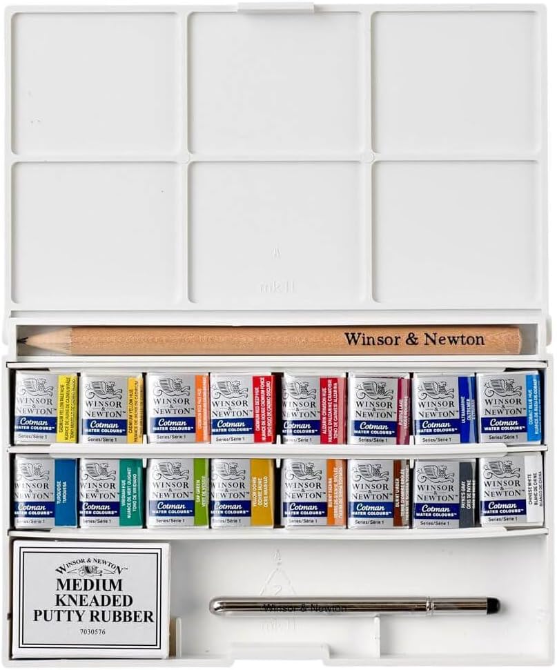Winsor & Newton Cotman Complete Pocket Set 16 Half Pans Travel Brush