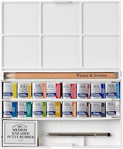 Winsor & Newton Cotman Complete Pocket Set 16 Half Pans Travel Brush