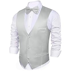 Barry.Wang Mens Silver Grey Formal Suit Vest V-neck