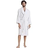SIORO Mens Terry Bath Robe, Plush Hooded Cotton Cloth Knee-Length Robes for Spa, Shower, Soft Towel Bathrobes with Pockets