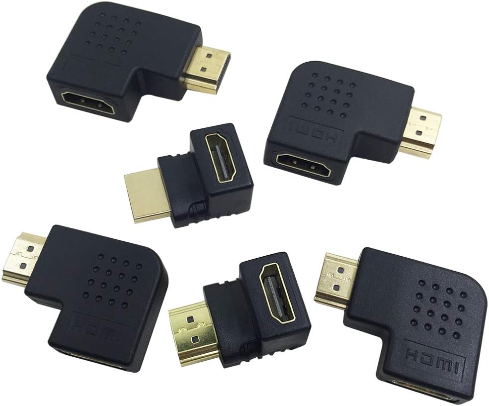 AFUNTA 6 Pcs HDMI Angled Adapter, 4 pcs Flat Left & Right 90 Degree Angle and 2 pcs 270 & 90 Degree Male to Female HDMI Adapter, Gold-Plated 3D Supported TV Connector: Home Audio & Theater