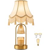 UUSWAWW Table Lamp&amp;Candle Warmer Lamp with Timer,Dimmable Desk Bedside Lamps with Vintage Victorian Fringe,Small Table Light with Wax Warmer,Modern Tall Gold Nightstand Lamp for Living Room,Bedroom