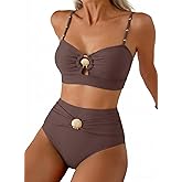 Herseas Women 2 Piece Bikini Sets Seashell Ring Swimsuit High Waisted Cutout 2026 Beach Summer Swim Bathing Suits