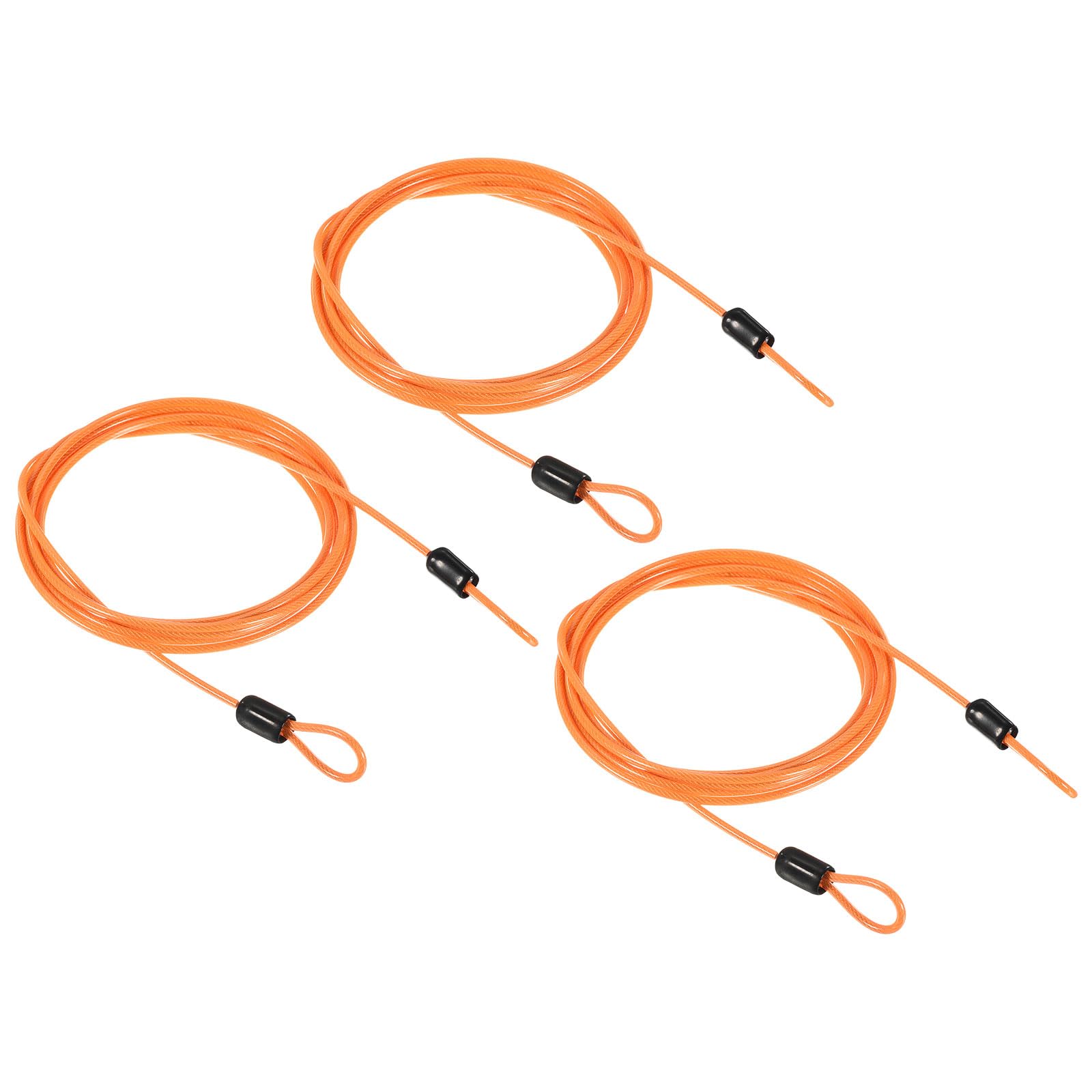 PATIKIL Security Cable 2.5mm x 2m/6.5ft, 3 Pack Coated Luggage Lock Wire Rope with Double Loop, Clear Orange