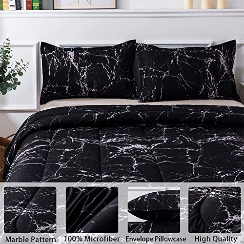 Litanika Black Marble Comforter Queen(90x90lnch), 3Pieces(1 Marble