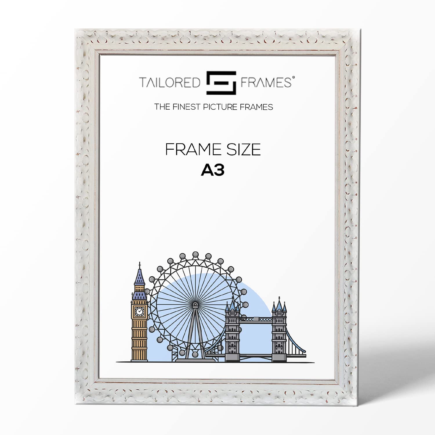 Tailored Frames Vienna White A3 (42 x 29.7cm) | Rustic Style Vintage Single Picture Frame | Wall Hanging Type | Photo Frame Without Mount