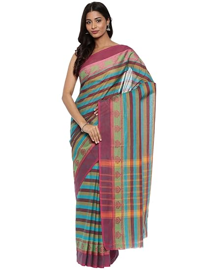 Womens Chettinad Pure Cotton Saree With Blouse Piece (CCOPSC9188_Multicolored)