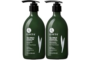 L LUSETA Luseta Tea Tree Shampoo and Conditioner Set with Argan Oil for Oily Hair Clarifying, Fighting Dandruff Sulfate Paraben Free for Men and Women 2x16.9oz