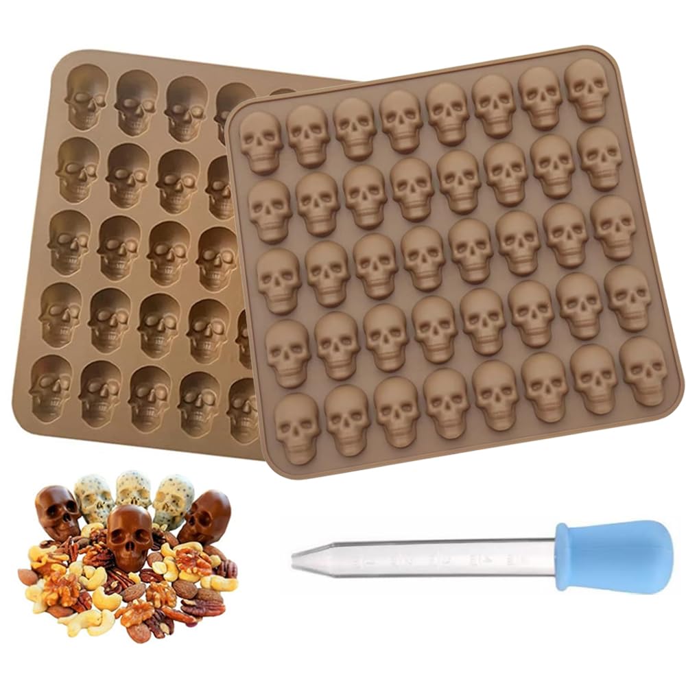 2PCS Skull Ice Cube Moulds, Skull Chocolate Moulds, Halloween Themed Moulds for DIY Candy Jelly Cocktails and Any Beverages (Brown)